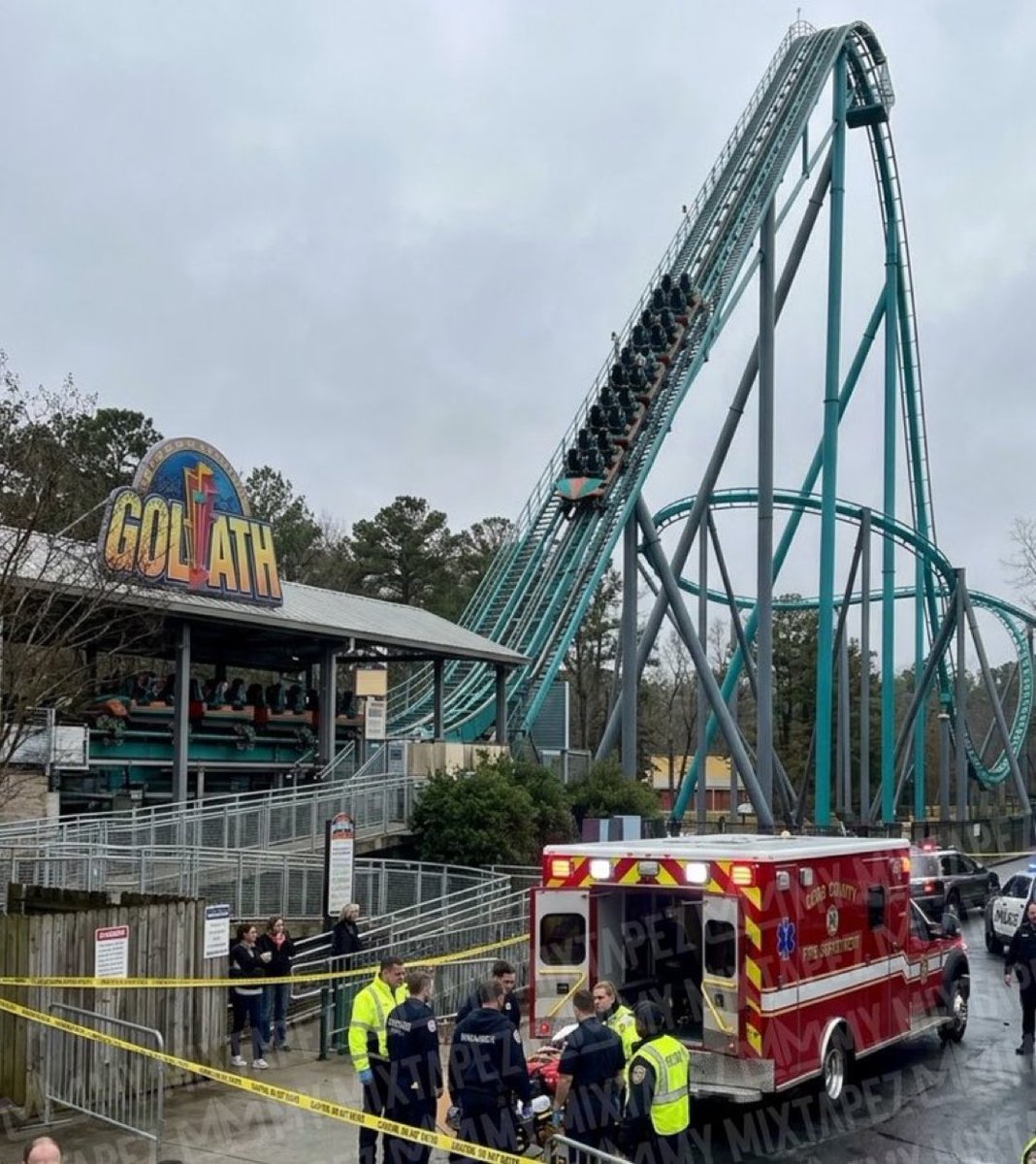 DailyLoud's tweet photo. Man passes away after falling out of the Goliath roller coaster at Six Flags in Georgia, leaving four others injured. https://t.co/jYUUz6WAys