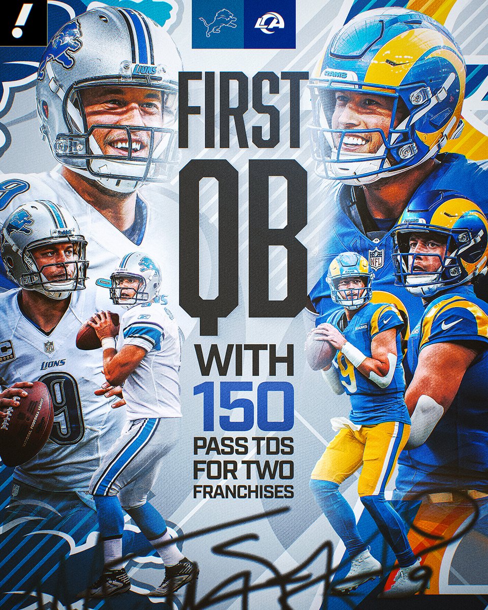 YahooSports's tweet photo. 1-OF-1 👑 

Matthew Stafford becomes the FIRST QB in NFL history with 150 passing TDs with two different franchises 👏 https://t.co/yce9DsL7Nl