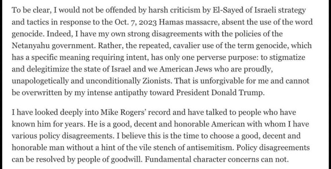 WellsJorda89710's tweet photo. 🚨 BREAKING: LIFELONG DEMOCRAT AND MICHIGAN JEWISH LEADER BREAKS RANKS OVER ABDUL EL-SAYED!
A prominent Jewish Democrat in Michigan is speaking out against Abdul El-Sayed and announcing support for Mike Rogers.
His message highlights a political divide that could become a major talking point in Michigan’s Senate race.
🇺🇸 A LIFELONG DEMOCRAT IS CHOOSING MIKE ROGERS. WHAT DOES THAT SAY ABOUT THE DEBATE OVER MICHIGAN’S FUTURE?
#MichiganPolitics #MikeRogers #AbdulElSayed #MichiganSenate #JewishCommunity #Democrats #Election2026