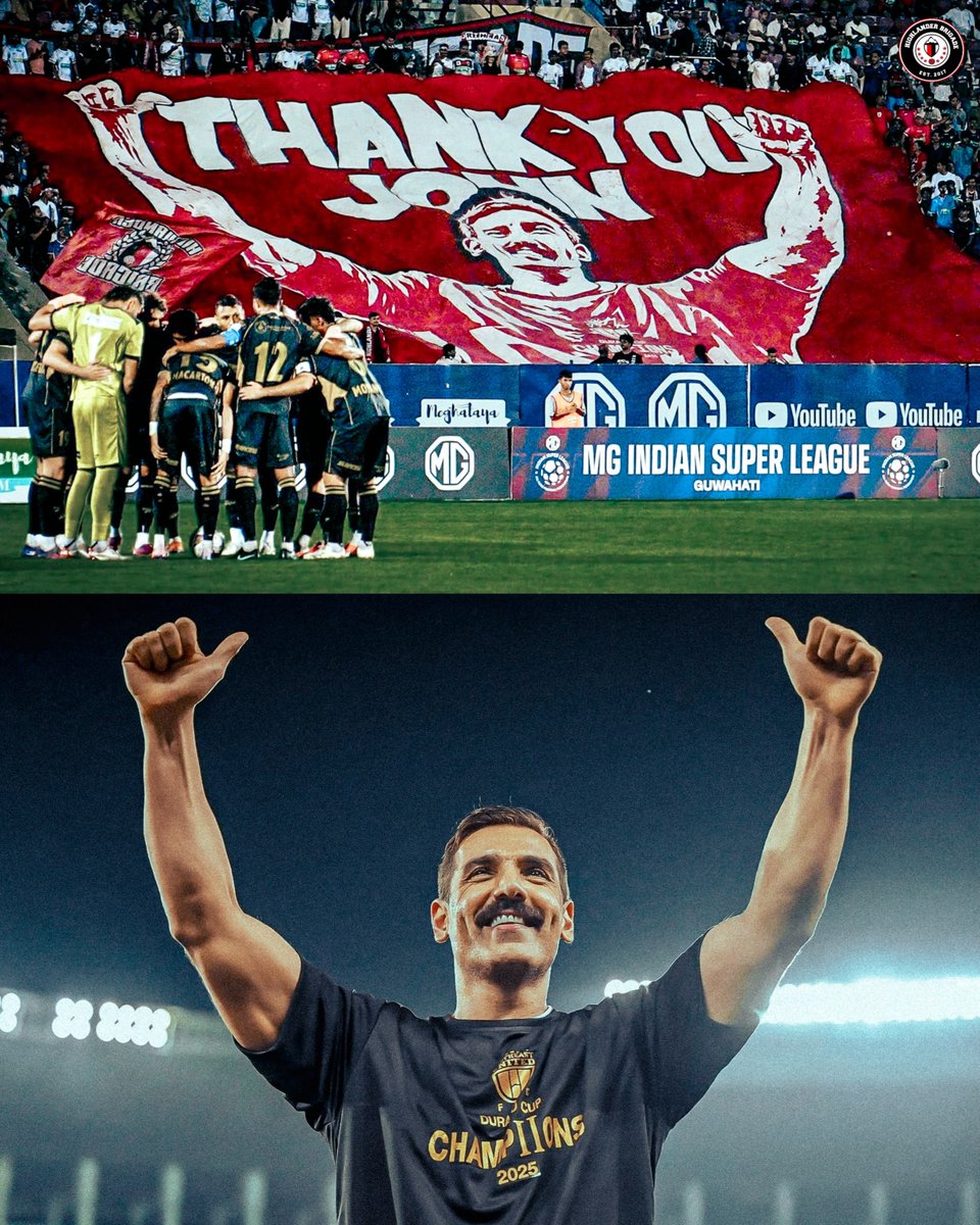 HighlanderB8's tweet photo. Some journeys leave a mark that goes far beyond football. ❤️🤍🖤

Thank you, @TheJohnAbraham for believing in the Northeast, for your efforts, and for everything you’ve done for our club. 

#WWTTT #NEUFC #ISL #IndianFootball #Football https://t.co/18HmUCQ4aK