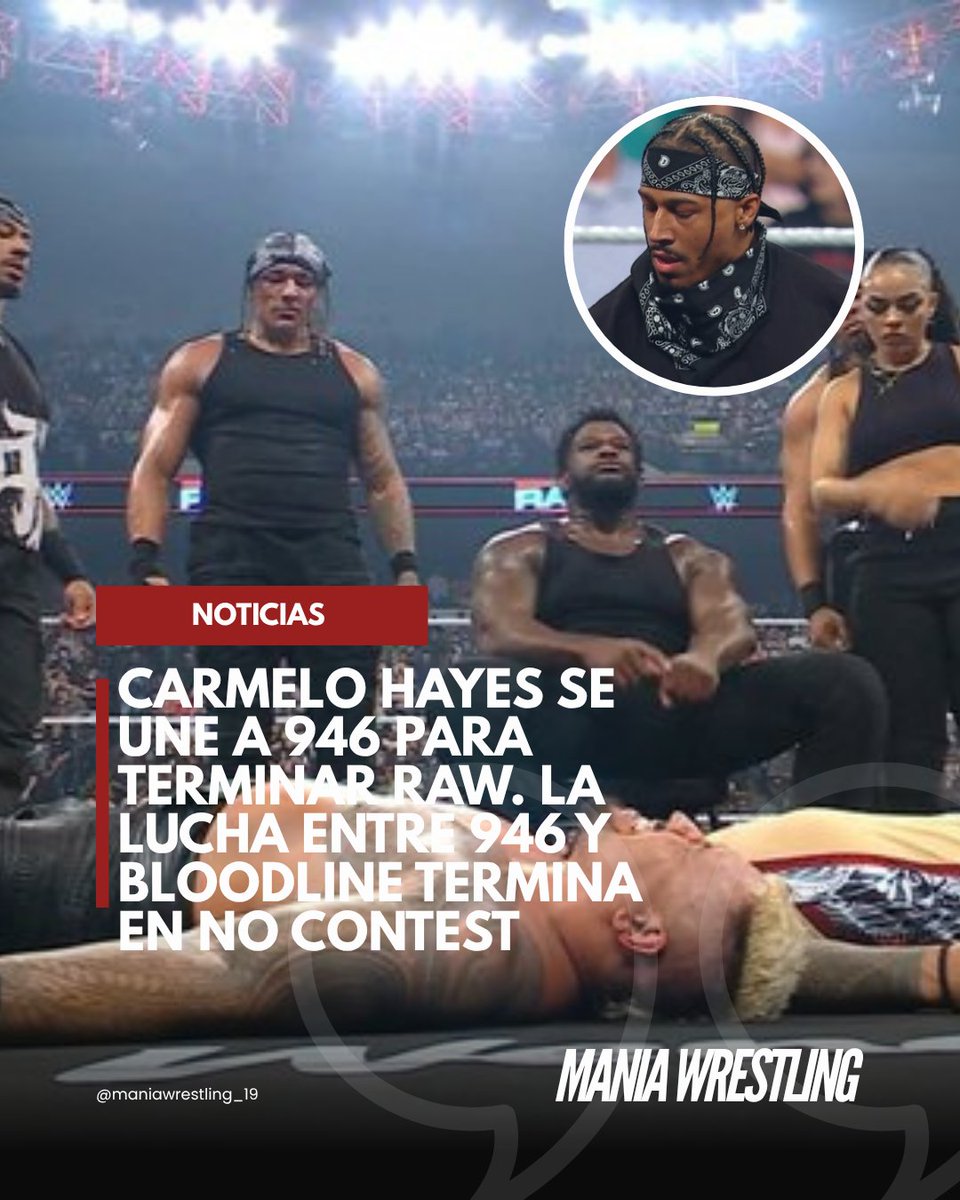 CotCipriano's tweet photo. Carmelo Hayes se une a 946 para terminar Raw. La lucha entre 946 y Bloodline termina en no contest

#prowrestling #wrestling #luchalibre #wweraw https://t.co/x4vPyYw2Vy