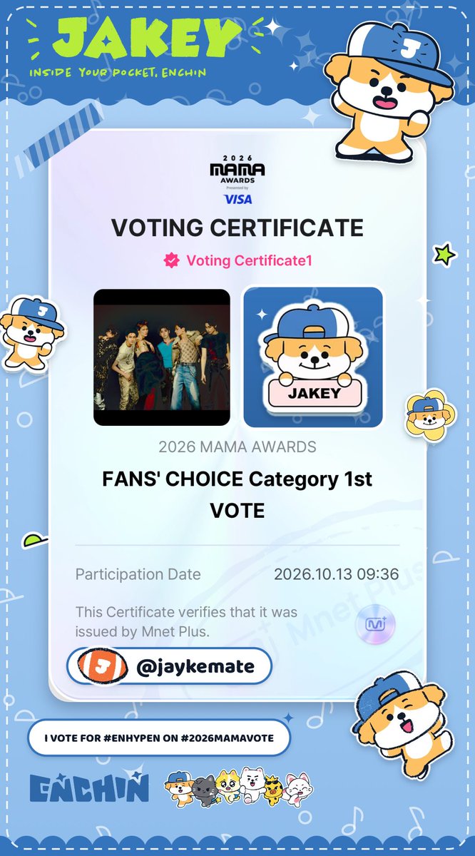 jaykemate's tweet photo. ENGENES!

i made an enchin theme website generator where you can choose your own fav enchin and template to cover the no. code of your mama voting certificate with an automatic watermark! feel free to use it!

🔗: https://t.co/wg5W4RWHaL

I vote for #ENHYPEN on #2026MAMAVOTE https://t.co/nTZ5f6eeBg