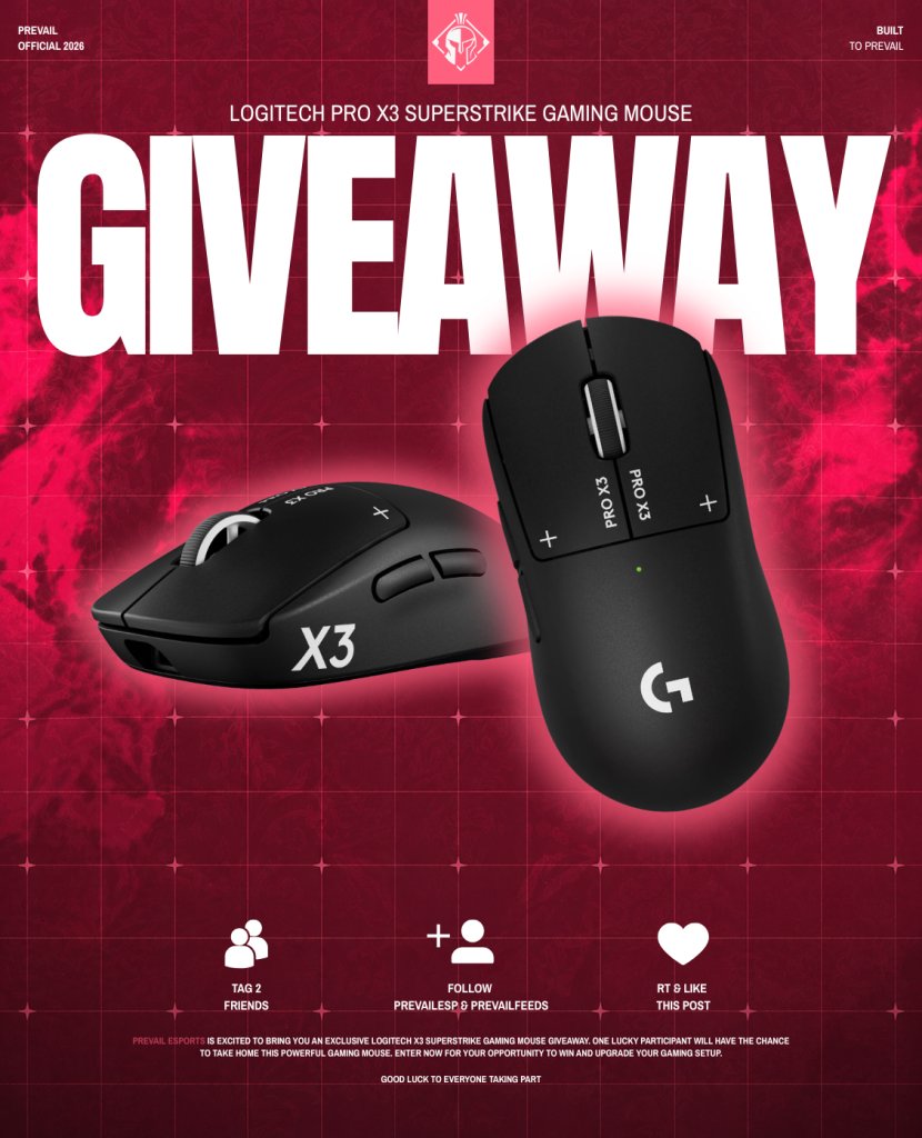 PrevailESP's tweet photo. 🚨IT'S GIVEAWAY TIME! 🚨

We've decided to giveaway the PRO X3 SUPERSTRIKE mouse!

To Enter:

Follow @PrevailESP &amp; @PrevailFeeds 
Like and RT this tweet
Tag 2 friends.

Winner drawn in 7 days! https://t.co/YBxU3bUojO