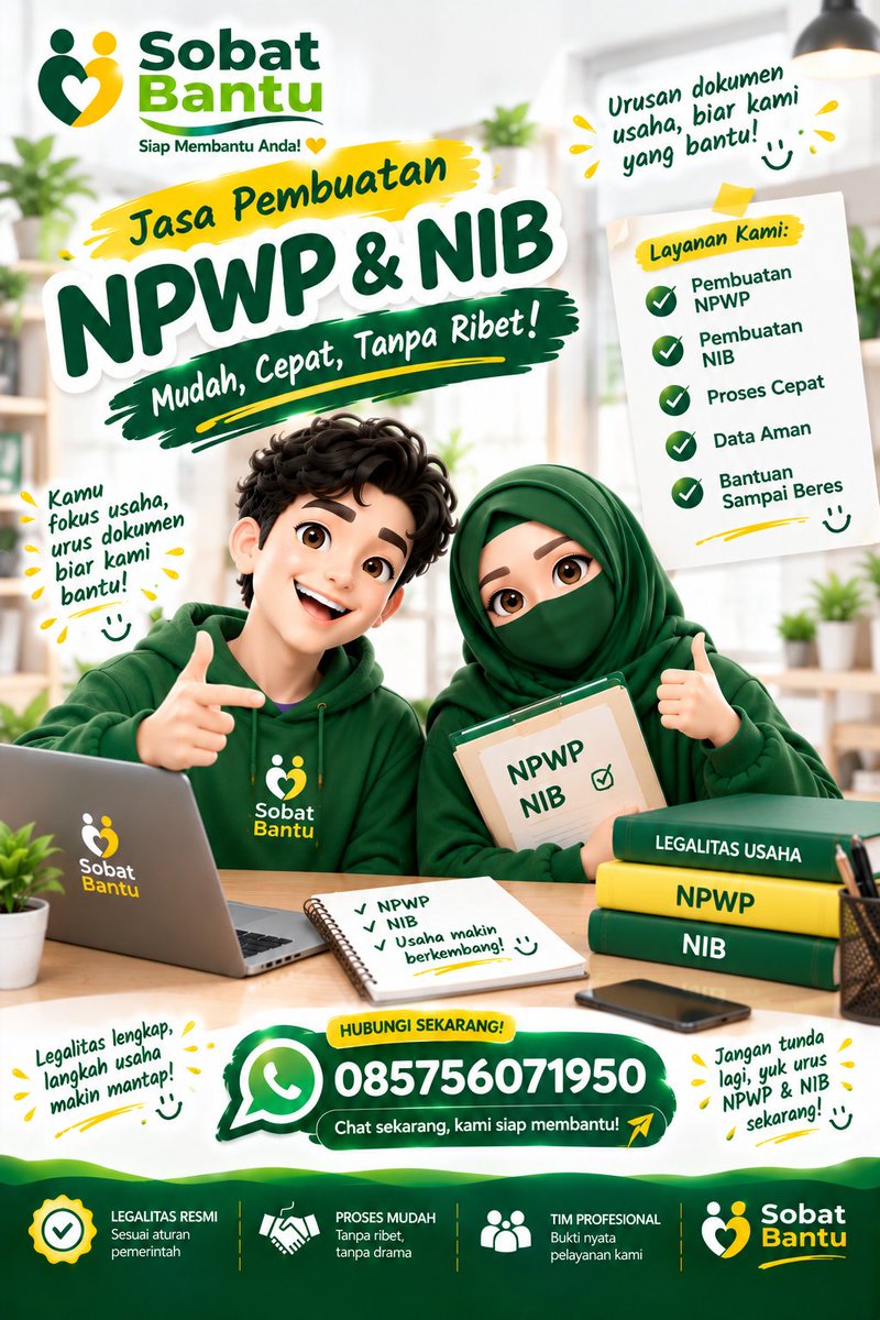 SobatBantu's tweet photo. JASA NPWP &amp; NIB 
BAYAR SETELAH JADI💚 https://t.co/9oYbvDiLRC