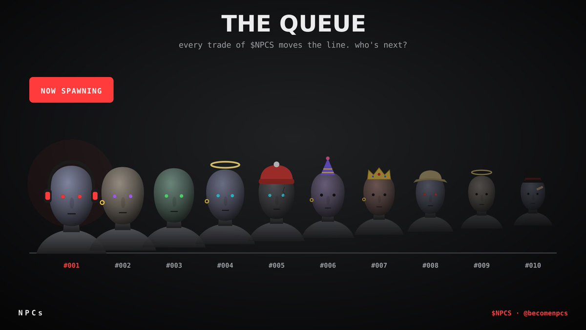 becomenpcs's tweet photo. the queue is forming.

every trade of $ NPCS moves the line. when the bar fills, the next NPC spawns.

#001 is up first. who’s after? https://t.co/zSCsVnmqy2