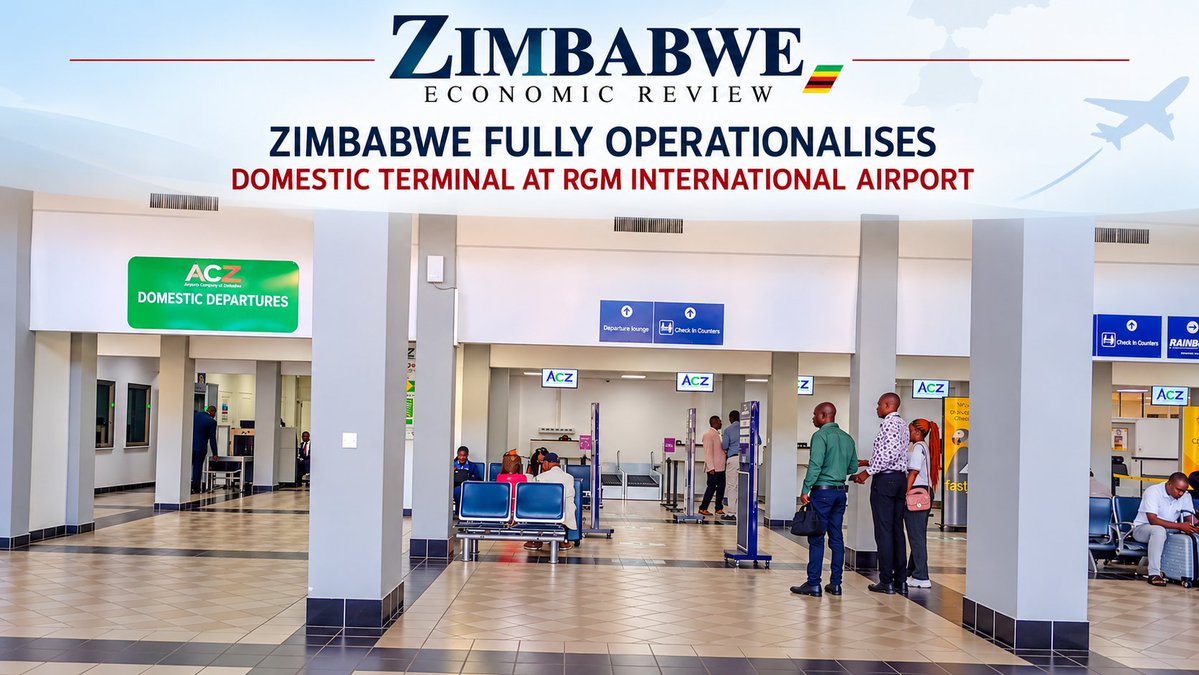 ZimbabweReview's tweet photo. ZIMBABWE FULLY OPERATIONALISES DOMESTIC TERMINAL AT RGM INTERNATIONAL AIRPORT.

The Airports Company of Zimbabwe (ACZ) has announced the full operationalisation of the Domestic Departures Terminal at Robert Gabriel Mugabe International Airport, effective 12 October 2026.

Passengers travelling on domestic flights, including Air Zimbabwe services to Bulawayo, Victoria Falls and Mutare, will now check in at the dedicated Domestic Terminal.

The development marks another milestone in Zimbabwe’s aviation infrastructure modernisation and improved passenger service delivery.