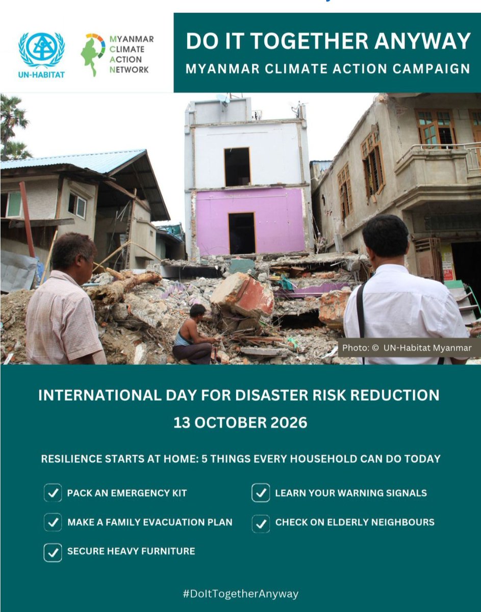 LavaliZodetser's tweet photo. 🏡 Resilience starts at home!

Prepare an emergency bag, first aid kit, essential supplies and important documents. Small steps today can save lives tomorrow. 🌍

#DoItTogetherAnyway #MyanmarClimateAction2026 #IDDRRDay https://t.co/9YzCHo6aW9