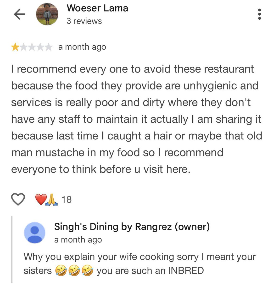 AdhiCade's tweet photo. @RorSyns @kingkapoor72 @Google But that's the problem his food is shit and dirty, unhygienic U can tell he never Denys it he just lashes out at customers https://t.co/Jv04RJ6v4u