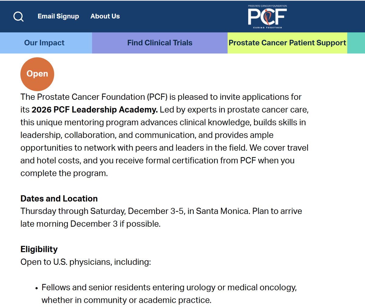 neerajaiims's tweet photo. Exciting opportunity for Urology & med onc trainees and practicing physicians👉Elevate your clinical and leadership skills at the @PCFnews Leadership Academy! 📍Santa Monica | Dec 3–5, 2026  
✅ Expert faculty mentoring ✅ Formal certification
✅ Travel & hotel covered 👉Apply: https://t.co/1caV9Xf22H @urotoday