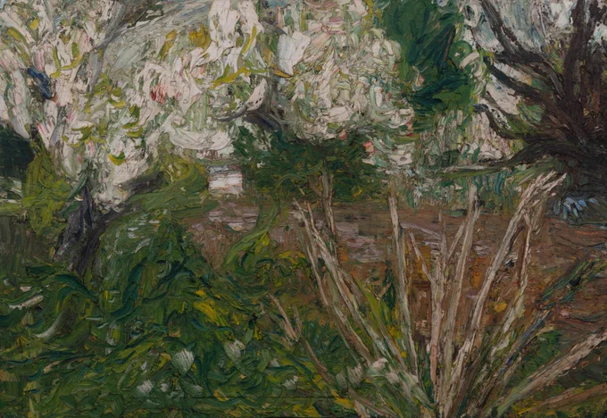 Apple Tree in Blossom, Mulberry Tree and Golden Rod Sticks, 1969. © Ray Atkins