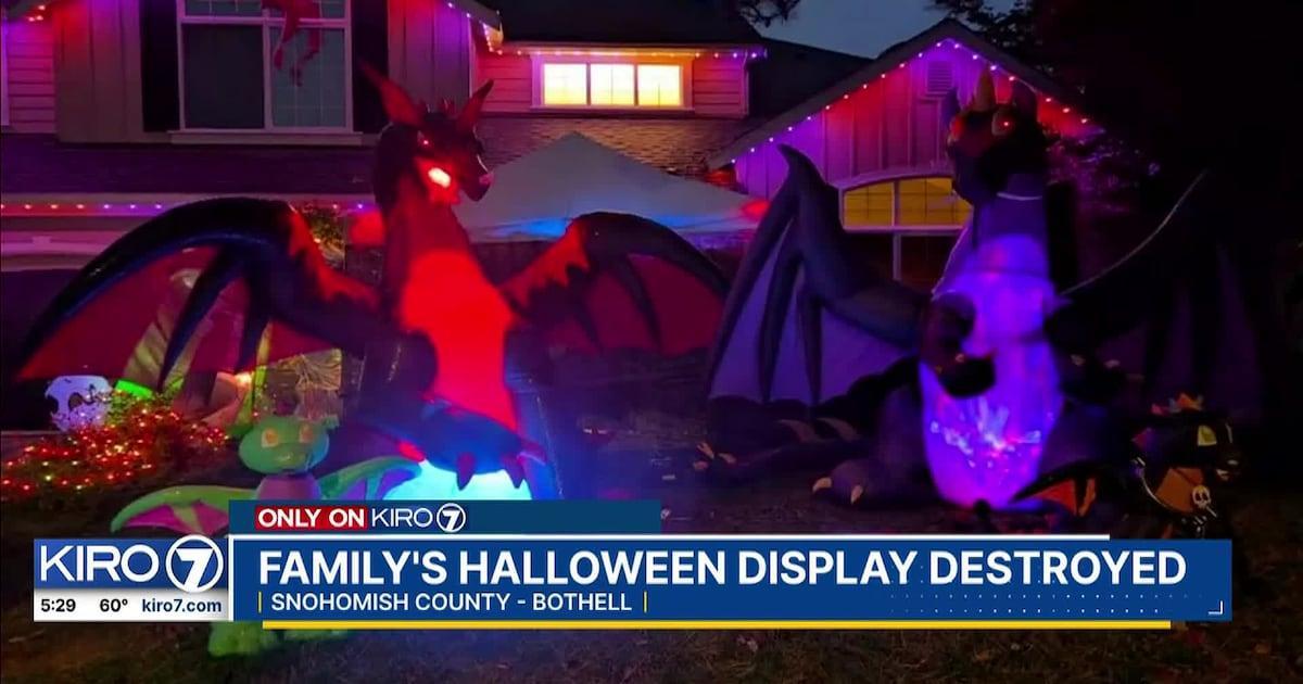 KIRO7Seattle's tweet photo. All trick and no treat from a couple of people who vandalized a Halloween display in Bothell early Saturday morning. https://t.co/7sLmTVFBmH https://t.co/rzeFZyspQ7