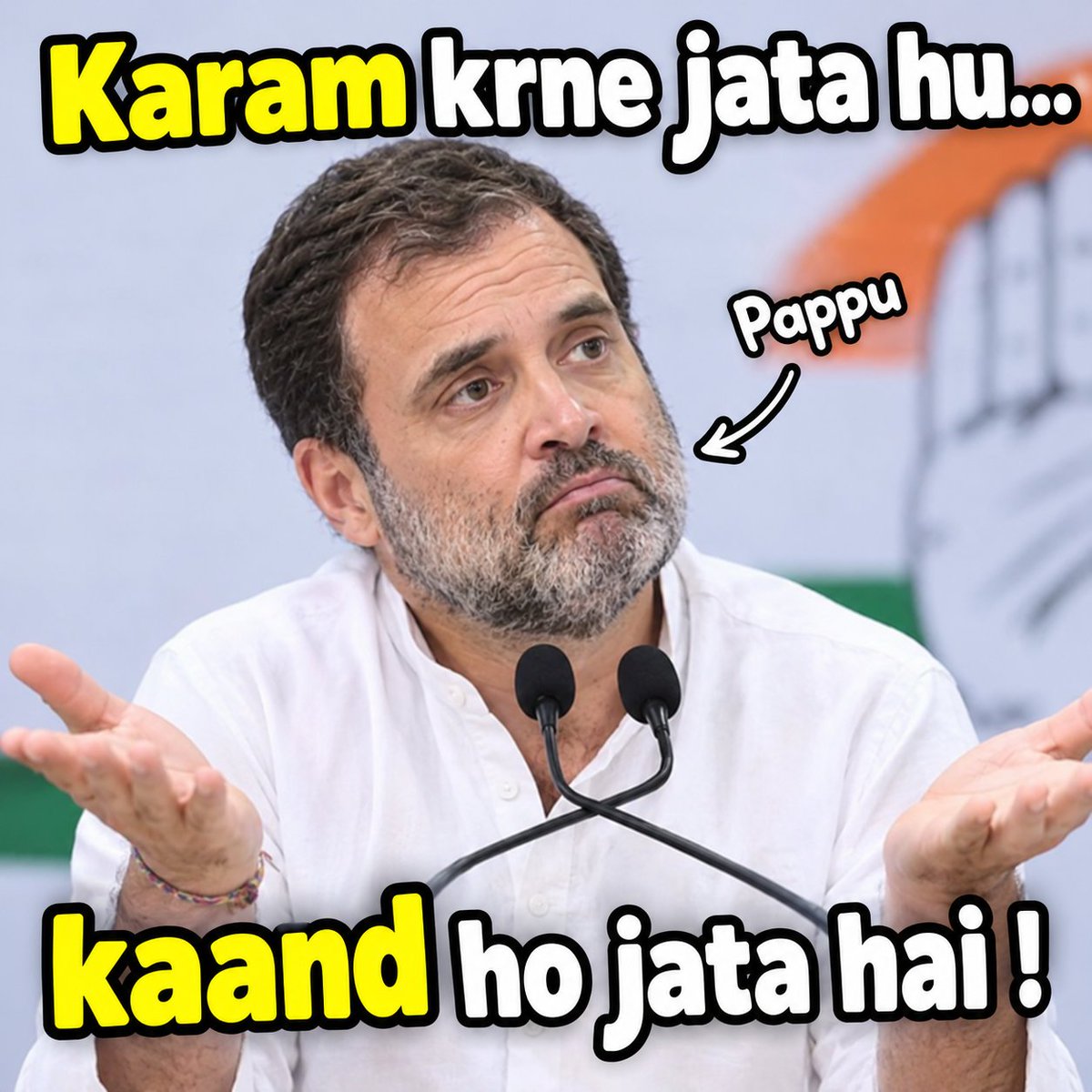 The_Vasudeva's tweet photo. Karam Karme jata hu kaand ho jata hai- Rahul Baba

#rahulgandhi #Rahulbhagao
#PappuMedia https://t.co/X8gU8uzpJ4