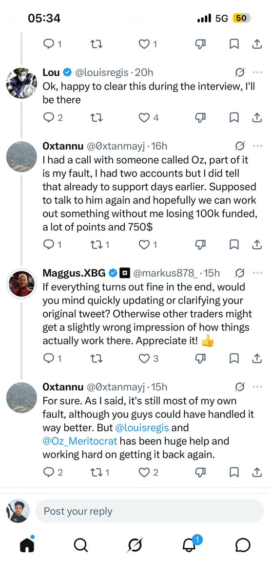 JadeJMA1's tweet photo. Gm . So yesterday I was shocked to find out that @ProprXYZ has started doing some risk interviews , which I know many of us are very worried about, especially since we felt like the perps space was supposed to take away the trauma’s of the cfd space. 

But digging into it a bit more , I got to find that this risk interview has nothing to do about the trader’s trading activity, but related to possible fraud. Traders need to understand the seriousness of kyc fraud, creating multiple accounts under different names , emails etc. with prop firms to maximise gains. It’s illegal and goes against the terms and conditions of the prop firm. 

The moment @louisregis replied to the post, the trader immediately got to admitting that it was his fault and that he did something he shouldn’t have. 

Traders who do wrong and prone to come online first thing to slander firms or to build narratives so that the people on social can be on their side before anything comes out. 

Wishing the trader all the best and hope they get this resolved and I wish Propr all the best in dealing with cheaters.