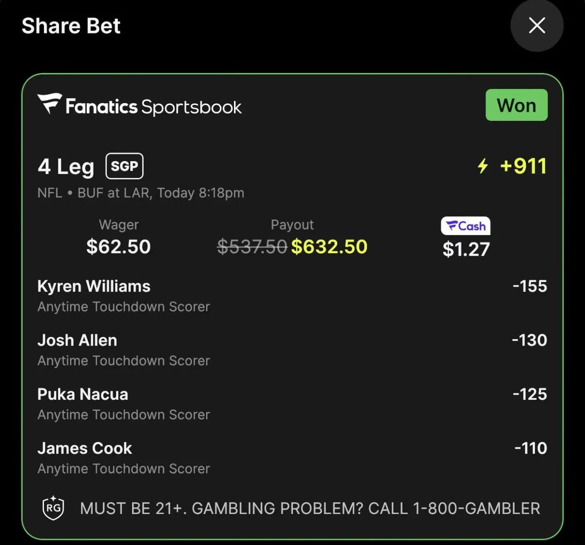 savagepicks1's tweet photo. @SleeperNFL NO WAYYYYYYYYYYYYYYYYYYY CASH THE PARLAY ANYWAYS https://t.co/ylo6BuJvMP