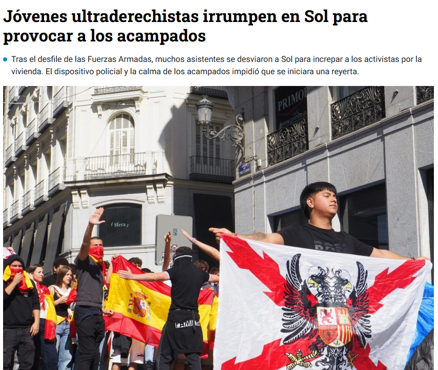 carnecrudaradio's tweet photo. ¿Qué te tienen que haber metido en la cabeza para ir a una protesta por una vivienda digna para todos, a gritar Viva franco, Pedro Sánchez hijo de puta, puto rojo el que no bote y a por ellos oe, mientras haces el saludo fascista y cantas el Cara al sol? https://t.co/sXOZJf8s6r