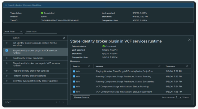 scandaletti's tweet photo. Upgrading VCF Identity Broker to 9.1.1 Step by Step | A step-by-step walkthrough of upgrading VCF Identity Broker from 9.1.0.0100 to 9.1.1 through VCF Operations, including backups, prechecks, workflow monitoring, and validation. – #vExpert Cosmin Trif https://t.co/tTJMG4LmWt https://t.co/yT1lvV5ytL