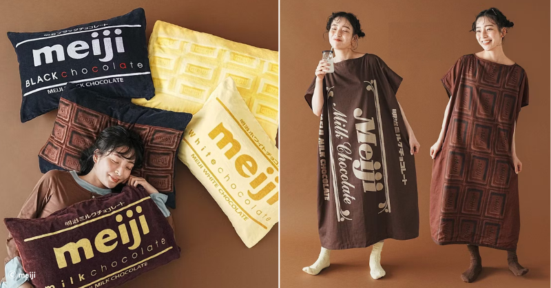 f_fashion_news's tweet photo. あなたもチョコになりませんか？

100周年記念の明治ミルクチョコレートとフェリシモのコラボ愛が強火です。意外と着るバスタオルや枕カバーが日常になじむかわいさ。毎日あま～い気持ちで楽しめそうです▼