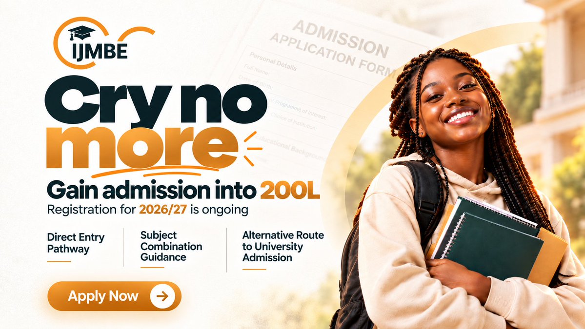 IJMB_learnmore's tweet photo. UTME isn’t the only route to university. IJMB offers a Direct Entry pathway into 200 Level for eligible students. Meet the programme, course &amp; university requirements. 2026/27 registration is ongoing. Apply: https://t.co/AETn71Rqlv #IJMB #DirectEntry #200Level https://t.co/28EAHQNBwv