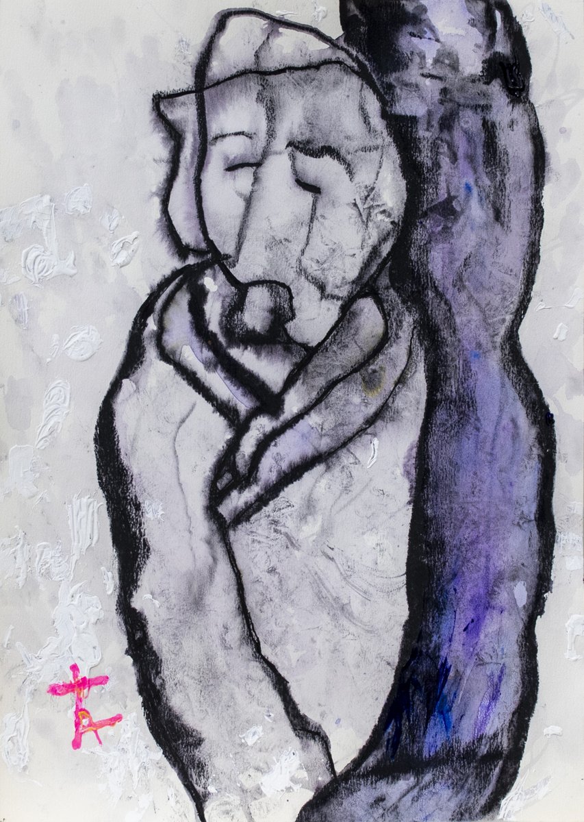 kazukitomokawa's tweet photo. 新作絵画2点を公式サイトにて公開しました。
ご覧ください。

タイトル：角巻きの母ユキ
サイズ：W 270mm × H 380mm
（墨、アクリル水彩）
2026年制作

https://t.co/HavBInaRWV https://t.co/WvqJWY6eZK