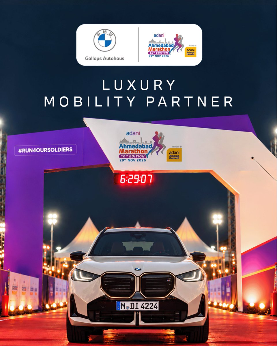 AhmdMarathon's tweet photo. A perfect partner to complement the relentless drive in every runner 🎖️

Proud to have Gallops Autohaus as our luxury driving partner! 

[ Adani Ahmedabad Marathon | AAM 2026 | #Run4OurSoldiers ] https://t.co/PGxolfo2AZ