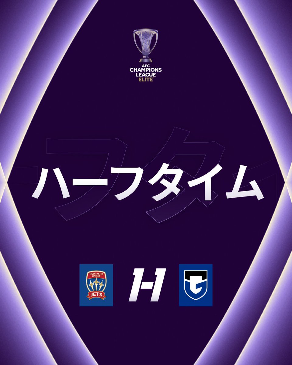 TheAFCCL_jp's tweet photo. ハーフタイム｜🇦🇺 ニューカッスル・ジェッツ 1️⃣-1️⃣ ガンバ大阪 🇯🇵

ガンバ大阪が追いつき、前半折り返しへ！勝負は後半に持ち越し！⏸️

#ACLElite | #NEWvGAM @GAMBA_OFFICIAL https://t.co/Il6USLAEKN