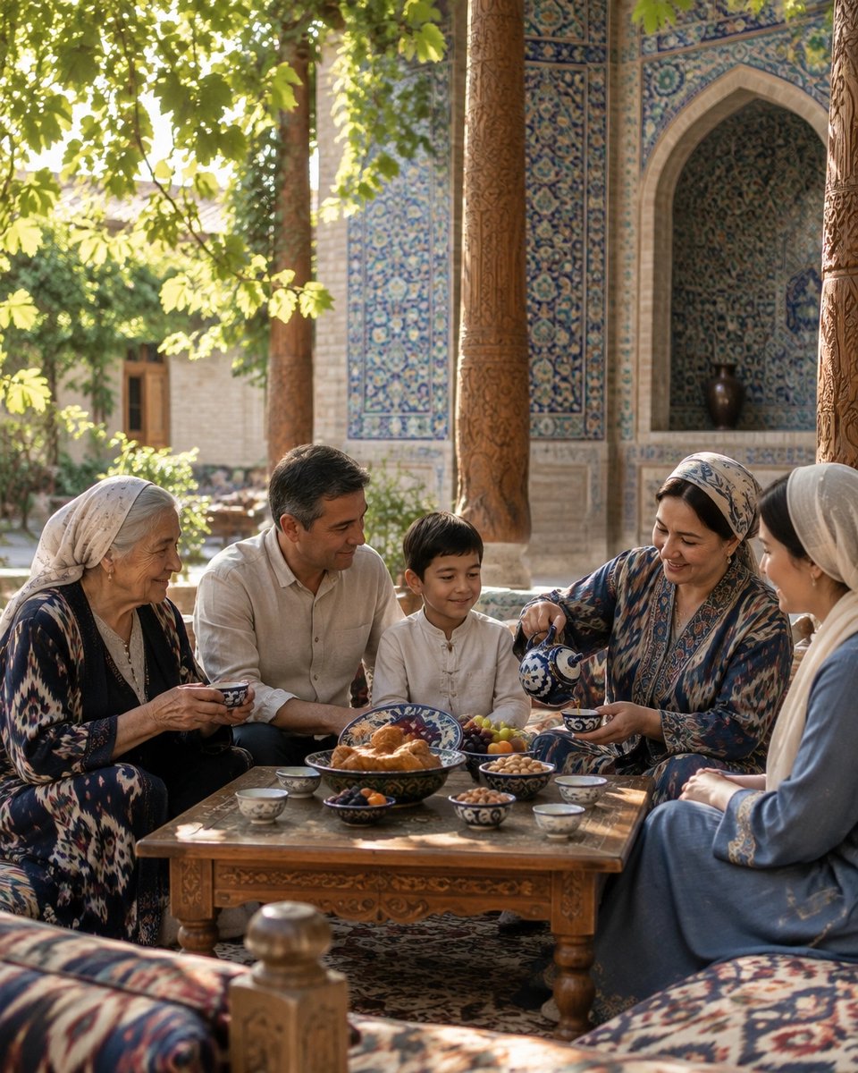 VerduleRodolfo's tweet photo. In Samarkand, tea transforms family time into a lasting heritage. https://t.co/mVDtMqYmIZ