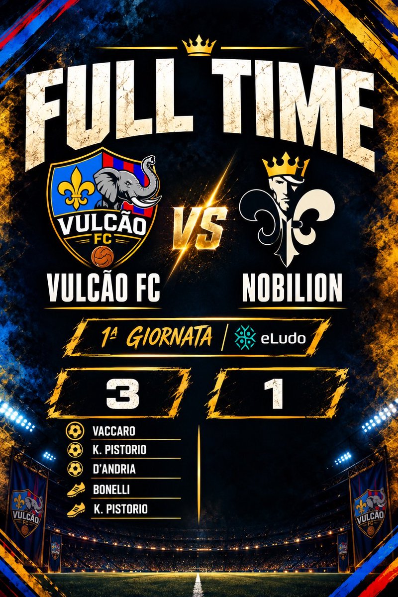 Vulcao_FC's tweet photo. 🏆@eLUDO_League D
🆚 Nobilion
✅ 3-1

⚽️Vaccaro
⚽️ @xPistK7 
⚽️ @Kenwayedward646 
👟 @iTzBonsy 
👟 @xPistK7 

Ottimo avvio! Una vittoria che ci dà forza, ma siamo solo all’inizio. 🌋 https://t.co/jkRdKc1sjP