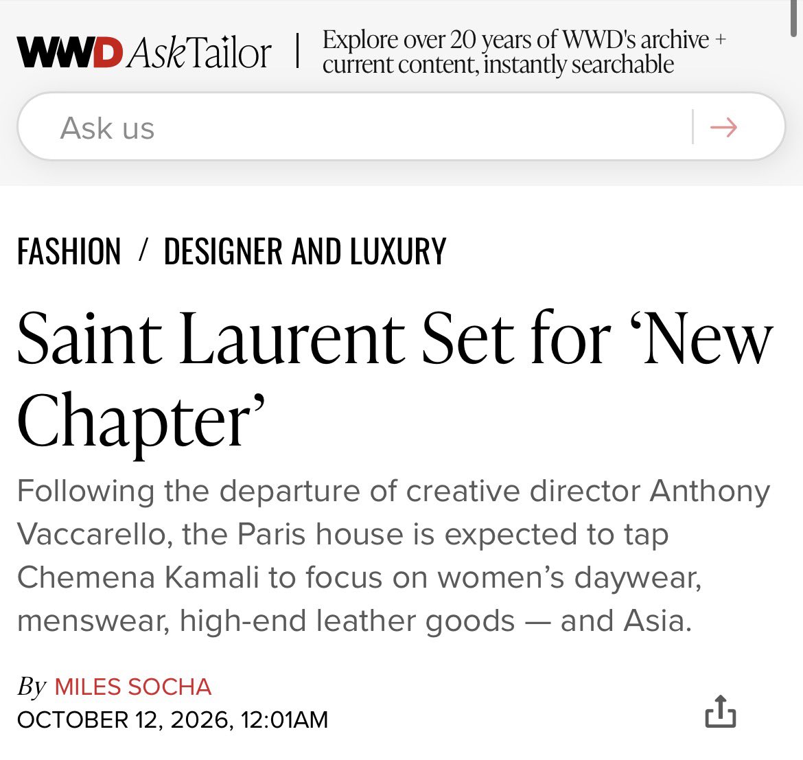 sobokminnie's tweet photo. Chemena Kamali is officially the new creative director of Saint Laurent. She will be the first woman to be a creative director of the house 💗
(I’m not sure about the creative direction she will bring to the house as it’s clear it won’t be bold but let’s see) https://t.co/r7UbLtcgDD