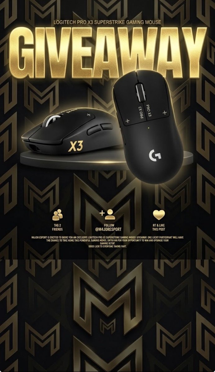 M4JORESPORT's tweet photo. 🚨IT'S GIVEAWAY TIME! 🚨
We've decided to giveaway the PRO X3
SUPERSTRIKE mouse!
To Enter:
Follow @M4JORESPORT 
Like and RT this tweet
Tag 2 friends.
Winner drawn in 7 days! https://t.co/pFNrTtZ1OV