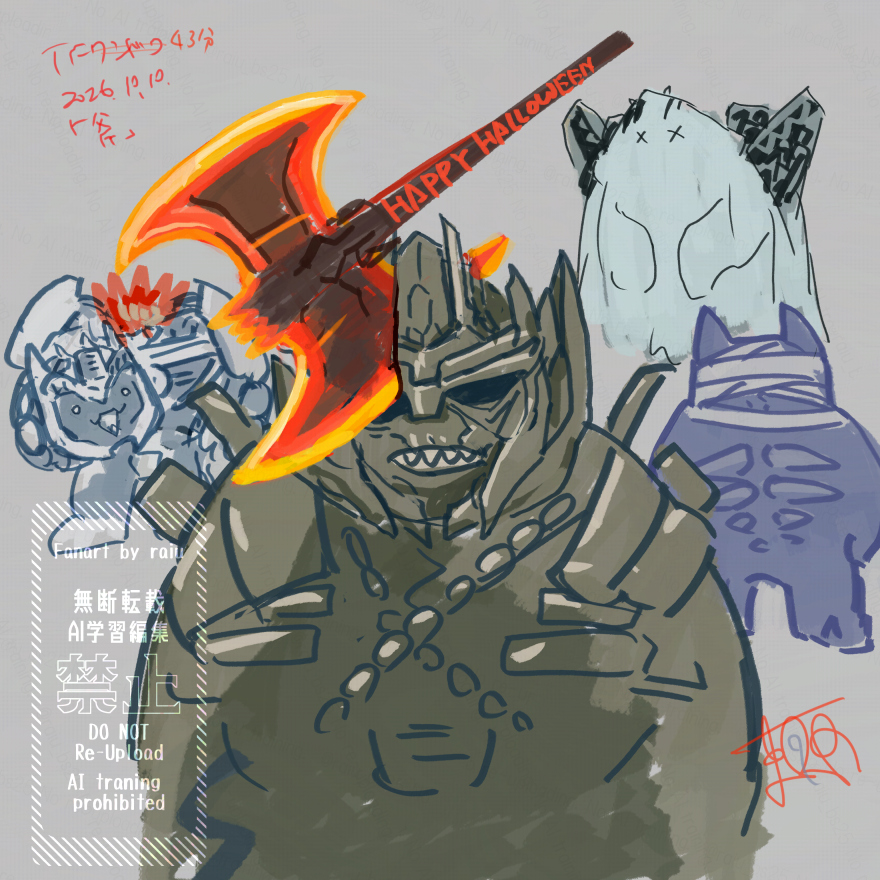 raiu_bs25's tweet photo. ハッピーハロウィン
お菓子をくれなきゃどうなるかわかってるだろうな
 #TF版1時間お絵描き企画　(45分)
お題【斧/アックス】
DOTM　ディセップ https://t.co/Su634tv8Wh