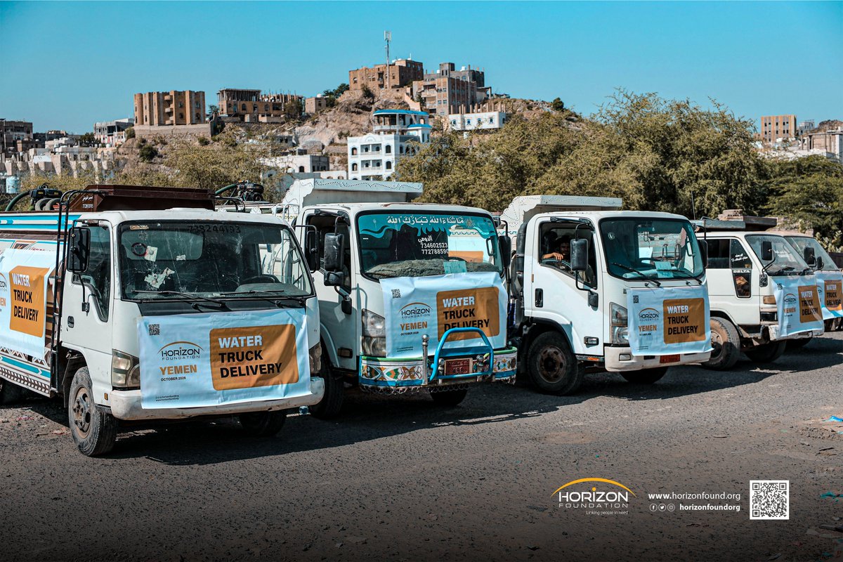 HorizonFoundOrg's tweet photo. 💧 HFD delivered 260,000 litres of safe drinking water in 5 days to newly displaced families in Taiz camps, reducing health risks for children, women and older people.

#HFD #Taiz #WASH #HumanitarianResponse https://t.co/wa801nWtZO