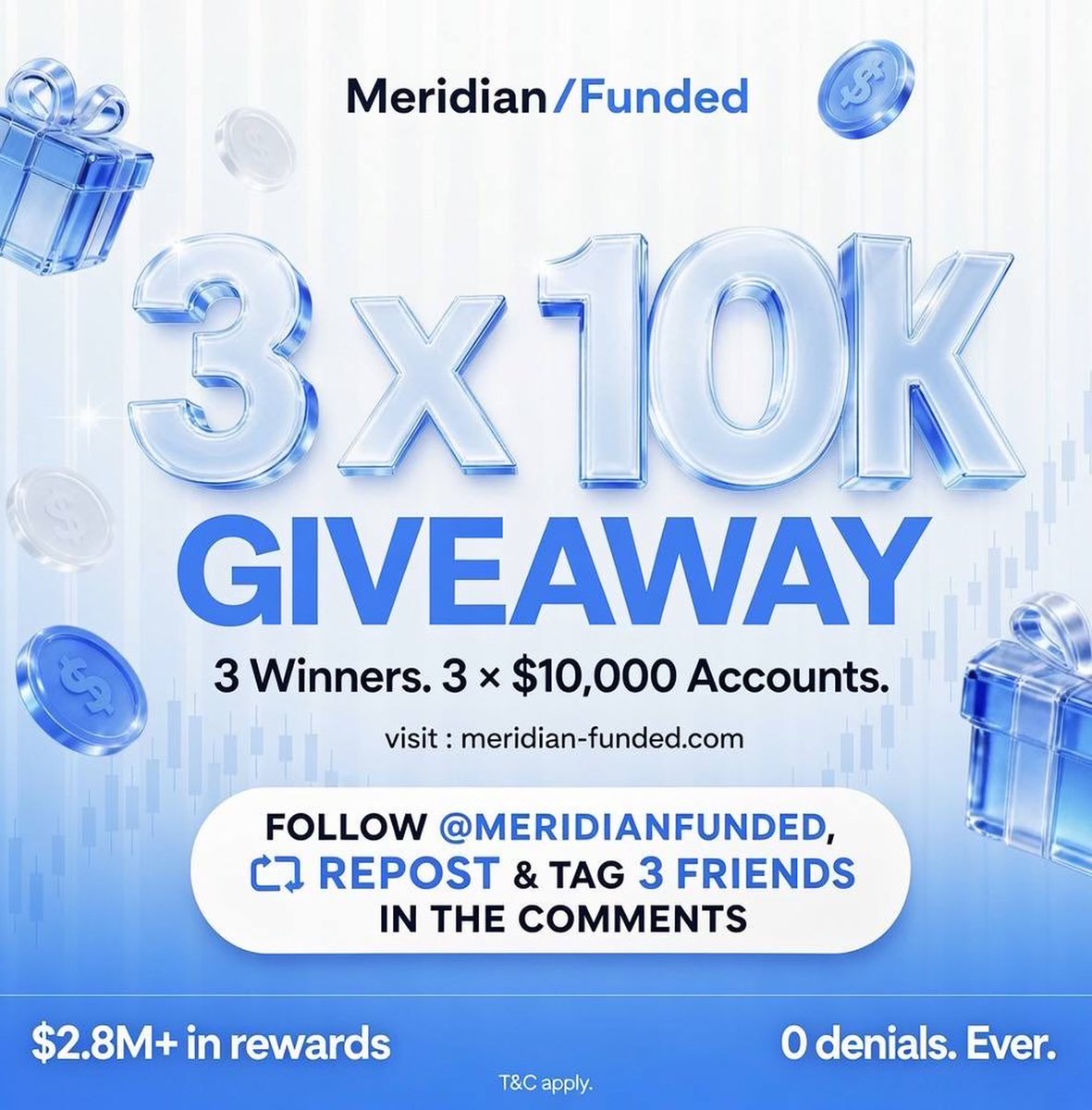 Pubgboyfx's tweet photo. 🚨 GIVEAWAY ALERT 🔔

3 × $10,000 Meridian Funded Challenge Accounts (MT5)

How to enter:

💠 Follow @MeridianFunded @The_Risk_Ranger @Pubgboyfx  

💠 Like, repost & tag 2 traders

💠 Join our TG: https://t.co/7zJzWDhxbQ

💠 Also Follow:👇
@TheNQtrader_
@Mrkhameex
@azoussfx 
@piphunter01 
@CambistaFX1 
@SadeekPubg 

⏰ Winners announced in 5 days✅

Xpicker / Grok✅
