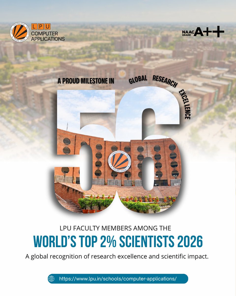 LPUComputerApp's tweet photo. Proud Moment! 56 LPU Faculty in World's Top 2% Scientists 2026. A global recognition of research excellence &amp; scientific impact.
Congratulations to our researchers!
#LPUResearch #Top2PercentScientists #LPU#LPUSCA https://t.co/xDdu4nZR7x