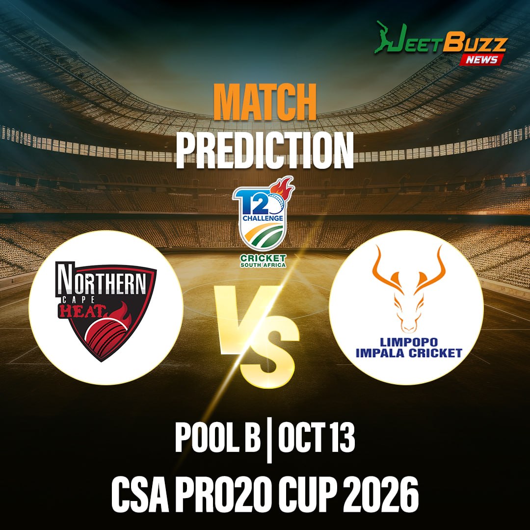 JeetbuzzNews's tweet photo. Northern Cape vs Limpopo Prediction Today | CSA Pro20 Cup 2026 | Pool B | Oct 13 – Who will win today’s match between NCAPE vs Limpo?
👉 Read More - https://t.co/0pdN7gZM8b
#Jeetbuzz #NCAPEvsLIMPO #CSAPro20Cup #T20Cricket #CricketPrediction https://t.co/p3dDvLd7Bt