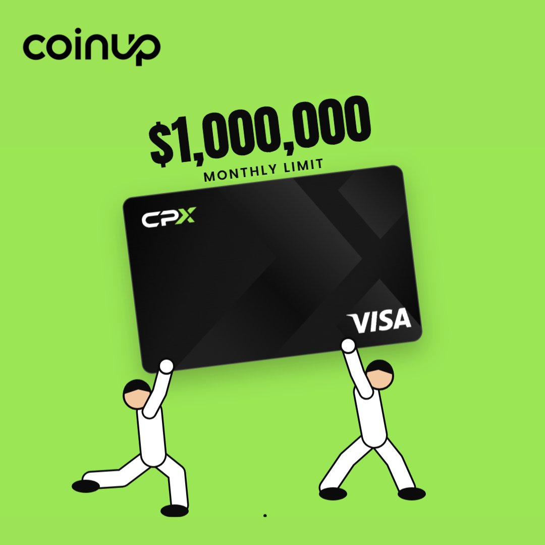 CoinUpOfficials's tweet photo. Some cards carry more weight. 💚💪
Up to $20,000 per transaction and $1,000,000 per month. The CPX Card is built for big moves, big speending.

👉 Apply now
https://t.co/VX6C0U5v6A https://t.co/ULtTsDl1EI