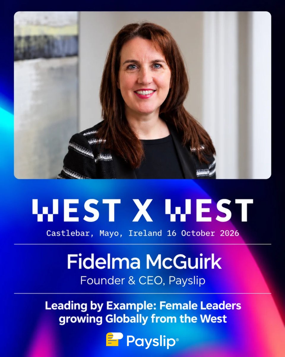 PayslipGlobal's tweet photo. 🌟 Payslip Founder &amp; CEO Fidelma McGuirk joins #WestXWest on October 16 for “Leading by Example: Female Leaders Growing Globally from the West.”

Sharing insights on leadership, entrepreneurship and scaling globally from Ireland.

🔗 https://t.co/2QY4BCS3dU

#WomenInTech #Payslip https://t.co/pizjtrFwyi