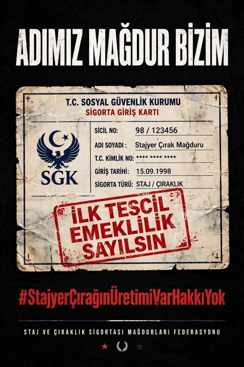 ESTzulfikar06's tweet photo. 13.10.2026
01
Genç yaşta sanayiye can veren eller bugün adalet istiyor. Staj ve çıraklık tescil tarihi uzun vadeli sigorta sayılsın!
@RTErdogan
@dbdevletbahceli
@AvukatErsanAksu
 @55erhanusta 
@ismailgunes64 @suleymansahan66
Adımız Mağdur Bizim
#StajyerçırağınüretimiVarHakkıYok https://t.co/IKprxkeiqc