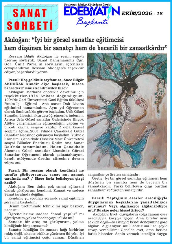 edebiyatinbask2's tweet photo. Dergimizin Sanat Sohbeti bölümünde Ressam Bilgör Akdoğan ile söyleştik...
#resim
#söyleşi
#röportaj https://t.co/eP1d5O3dx6