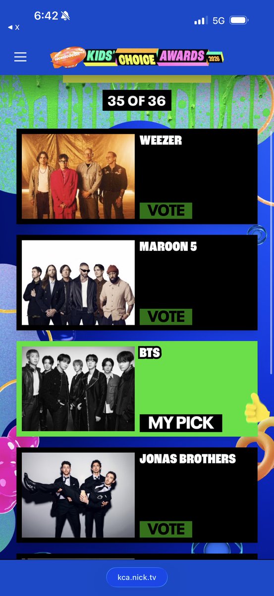 miniminisoull's tweet photo. Recuerden votar por #BTS que han sido nominados a los Kids Choice Awards 2026.
@BTS_twt 

Las categorías:
- Favorite Music Group/Duo: BTS.
- Favorite Album: ARIRANG.
- Favorite Song: SWIM.

Link:
(https://t.co/SO8S90ELX2)

Hay que votar en TODAS las categorías. https://t.co/g5DdjmTnn8