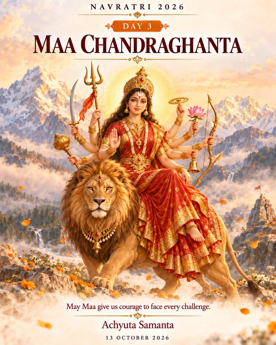 achyuta_samanta's tweet photo. On day 3 of Navratri, we offer our prayers to Maa Chandraghanta. May she bless everyone with courage, peace and happiness. https://t.co/r6hsg8mQyU