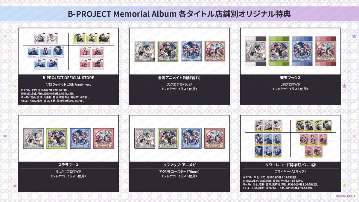 Bpro_info's tweet photo. 【CD】
✨⭐️✨⭐️✨⭐️✨⭐️✨
2026.11.18 Release
B-PROJECT Memorial Album
予約受付中！
✨⭐️✨⭐️✨⭐️✨⭐️✨

/／
店舗別オリジナル特典情報更新💐
\＼

💿CDご予約はこちら
https://t.co/K4m71PzDYz

#Bプロ https://t.co/Hyr9iJeAl9