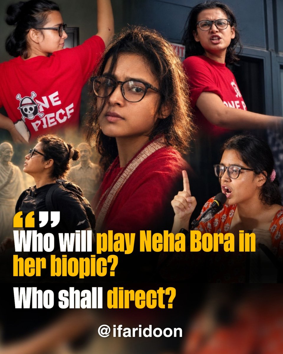 iFaridoon's tweet photo. Neha Bora is being hailed by many as the modern-day Bhagat Singh and the Rani Lakshmibai of our times. Her fearless voice, conviction and activism have sparked conversations across India.

Her extraordinary journey certainly has the potential to inspire a powerful biopic.

But here's the big question: Who should play Neha Bora on the big screen?

Interestingly, Neha herself is a theatre artiste, so why not have her portray her own story?

And who would be the ideal filmmaker to direct such a compelling biopic?

Who would be your choice for the lead actress and director?

Do share your thoughts!