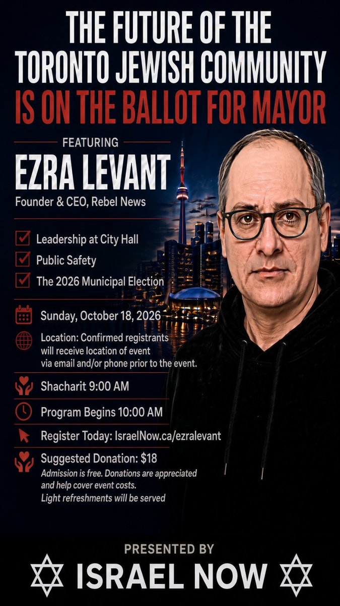 neveragainlive1's tweet photo. Please register. Toronto Jewish Mayoral Forum With Ezra Levant. The Future of the Toronto Jewish Community Is on the Ballot for Mayor!
https://t.co/7OYkg6RpuR

Your contribution will enable us to protect the Jewish Community and defeat, combat, research, analyze and map planned Hamas BDS actions https://t.co/17CRS0YRX7 . With your help, we will plan actions to counter and stop BDS hate.