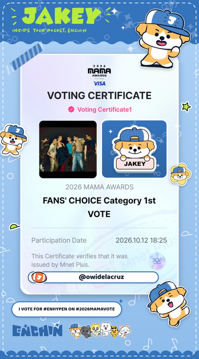 owidelacruz's tweet photo. Day 1 - ROUND 1

I vote for #ENHYPEN on #2026MAMAVOTE https://t.co/H0KZpqoXXU