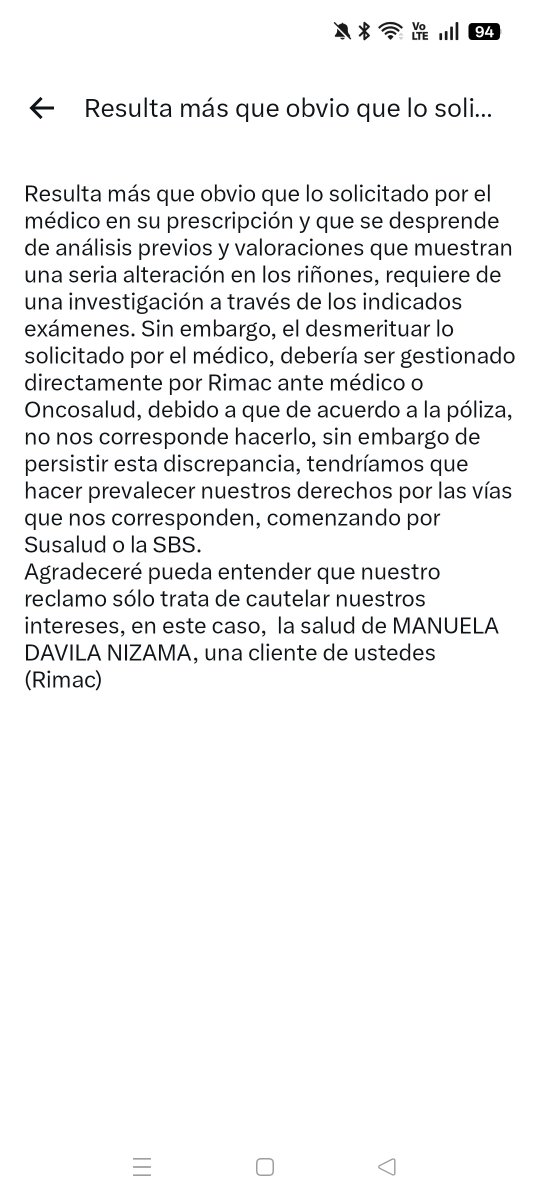 perfecperu's tweet photo. @OncosaludAuna @RimacSeguros @SuSaludPeru @Defensoria_Peru Al parecer Rimac está aplicando criterios de atención similares a la de los hospitales públicos y duda de la prescripción médica de los doctores de Oncosalud. Finalmente obligan a coordinar con doctores de Oncosalud cuando el contrato de seguro de salud es con Rimac https://t.co/bkayWrYQcI