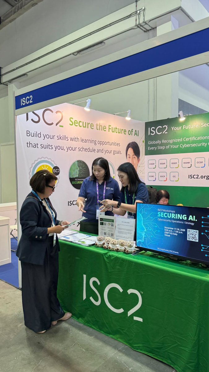 ISC2APAC's tweet photo. We're at #GovWare2026! Stop by Booth T24 (across F&amp;B 4) to connect with the ISC2 team, explore #cybersecurity certifications, membership, training opportunities with NUS-ISS, and pick up your member pin. Hear ISC2 CEO Scott Beale, CC at the 1:40 PM &amp; 3:30 PM sessions today! https://t.co/4vtQ4Lo92Q