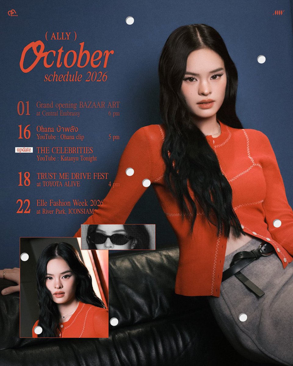 allybarofficial's tweet photo. ALLY‘S SCHEDULE | October ❗️UPDATE❗️
ตารางงานประจำเดือนตุลาคมของน้องแอลลี่ค่ะ
ใครสะดวกสามารถไปให้กำลังใจน้องกันได้นะคะ💗
#ALLY #ALLYsONLY #allynitibhon #แอลลี่ https://t.co/hQoYzeFRUM