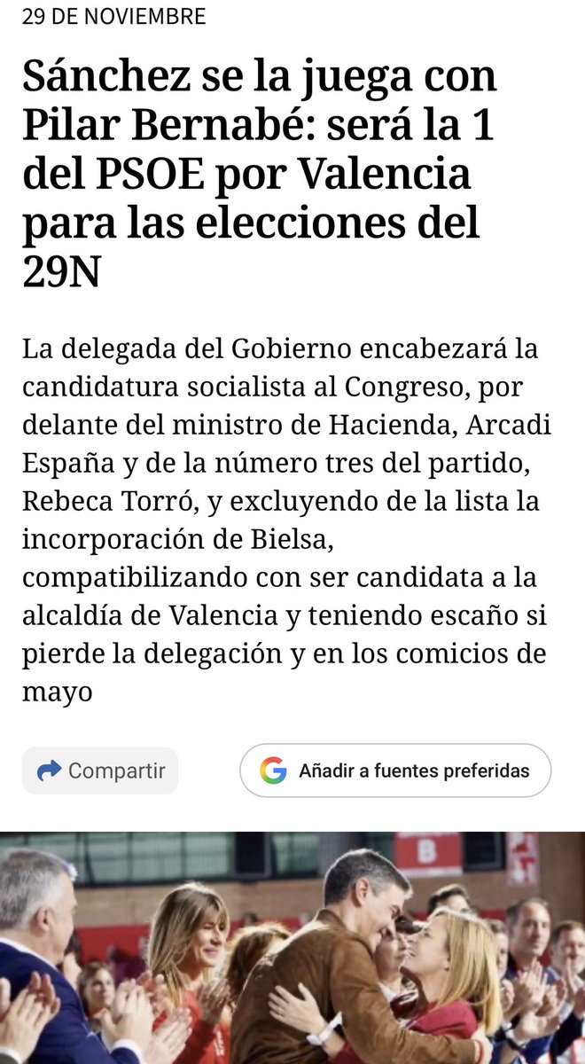 Pableraso's tweet photo. Sánchez se la juega con Pilar Bernabé: será la 1 del PSOE por Valencia para las elecciones del 29N

Premio a la falsificación de currículums, premio a la inanición por la Dana, pero defiende al jefe https://t.co/v9hbE6mxyM