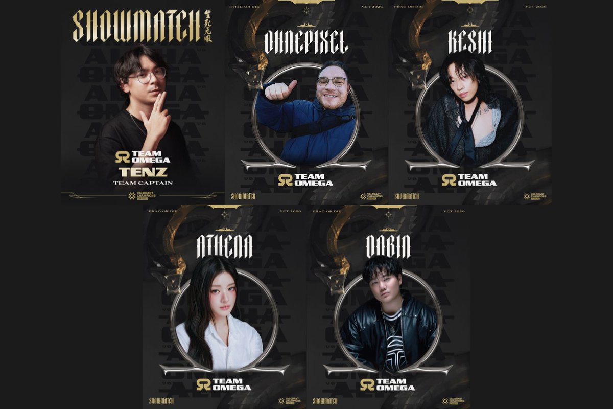 VALO2ASIA's tweet photo. VALORANT Champions Shanghai Showmatch // Team Omega:

Team Captain: 
◆ TenZ (2x Masters champions w/ Sentinels)

Members:
◆ ohnePixel (Streamer)
◆ keshi (Singer and songwriter)
◆ Athena (Member of South Korean girl group FIFTY FIFTY and T1 VALORANT ambassador)
◆ DABIN (DJ and music producer)

Showmatch will take place on October 16 at 2 PM GMT+8, on the first day of the Finals Weekend at the Mercedes-Benz Arena.