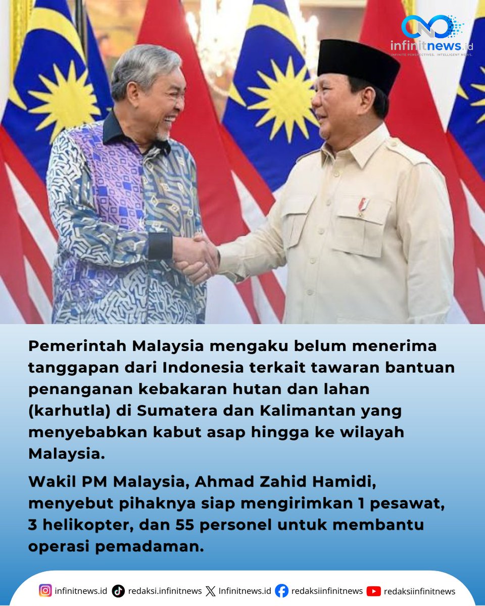 Infinitnewouuk's tweet photo. Pemerintah Malaysia mengaku belum menerima respons dari pihak Indonesia terkait tawaran bantuan pemadaman kebakaran hutan dan lahan (karhutla) di Sumatera dan Kalimantan.  

​#Karhutla #KabutAsap #Malaysia #Indonesia #infinitnews https://t.co/3i4BpWASKk